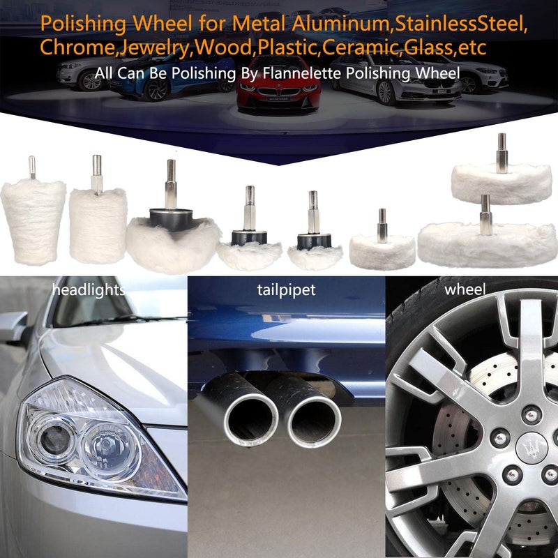 Tworider 8 pcs Buffing Wheel for Drill,Buffing Pad Polishing Wheel Kits,Wheel Shaped Polishing Tool for Metal Aluminum,Stainless Steel,Chrome,Jewelry,Wood,Plastic,Ceramic,Glass,etc - Image 2
